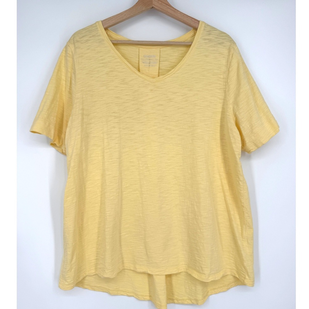 Chico's Butter Yellow The Ultimate V-neck Short Sleeve Slub Tee Textured XL